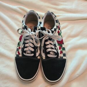 Vans Old Skool Checkerboard Black White Red Rose Sneakers Size 7.5